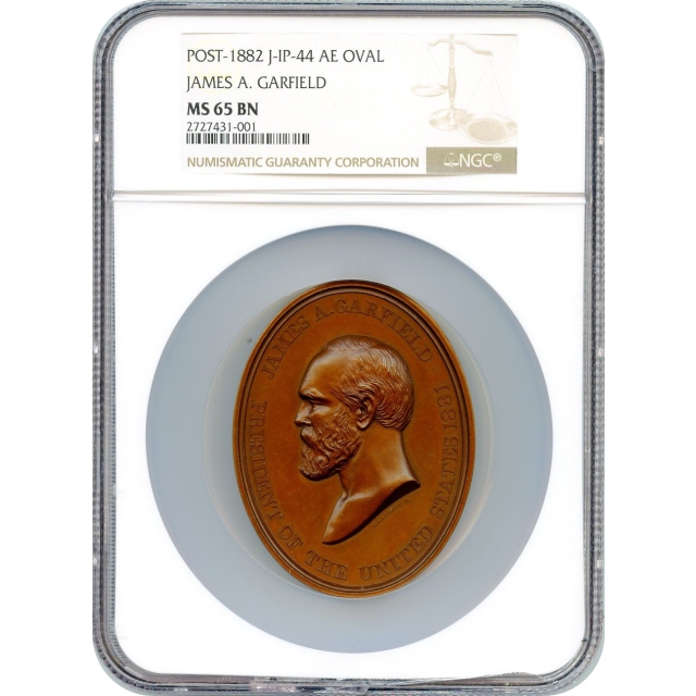 Indian Peace Medal - Post-1882 James A. Garfield,  J-IP-44 AE Oval NGC MS65