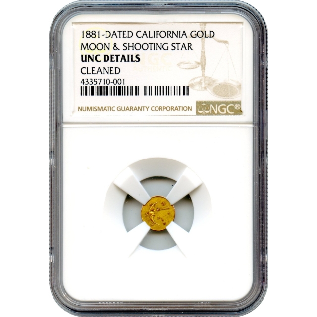 Token - 1882-Dated California Moon & Shooting Star Gold Charm NGC UNC Details