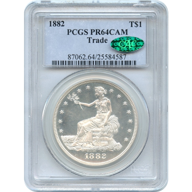 1882 $1 Trade Silver Dollar PCGS PR64CAM (CAC)
