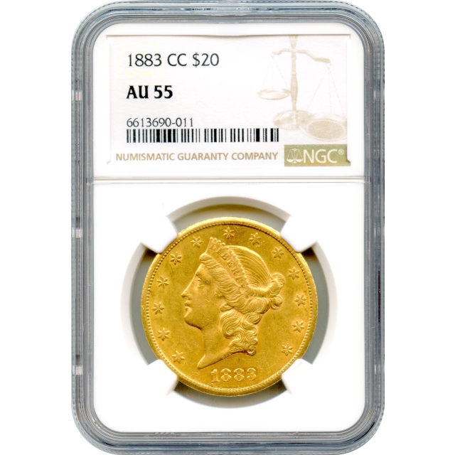 1883-CC $20 Liberty Head Double Eagle NGC AU55