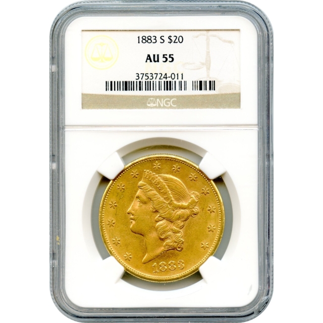 1883-S $20 Liberty Head Double Eagle NGC AU55