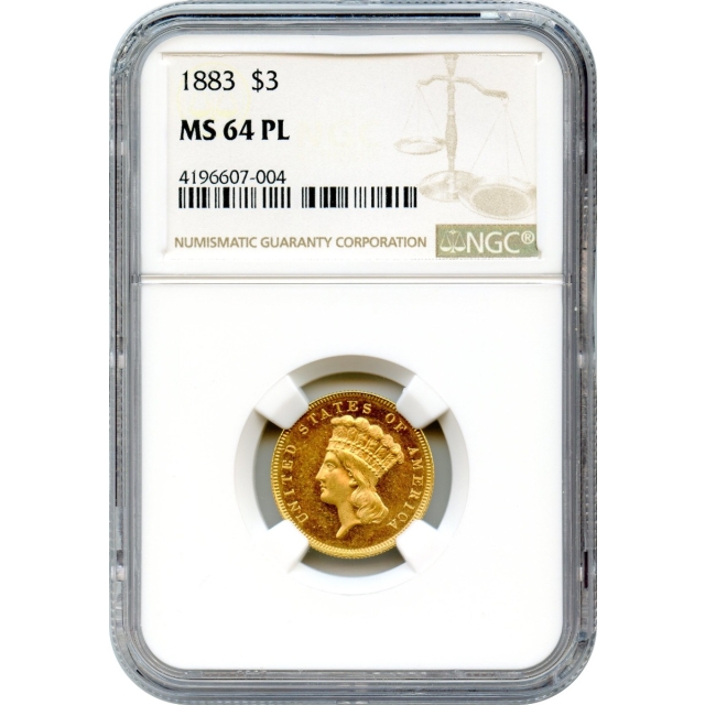 1883 $3 Indian Princess Three Dollar NGC MS64PL