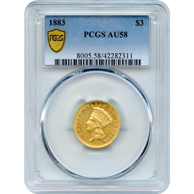 1883 $3 Indian Princess Three Dollar PCGS AU58