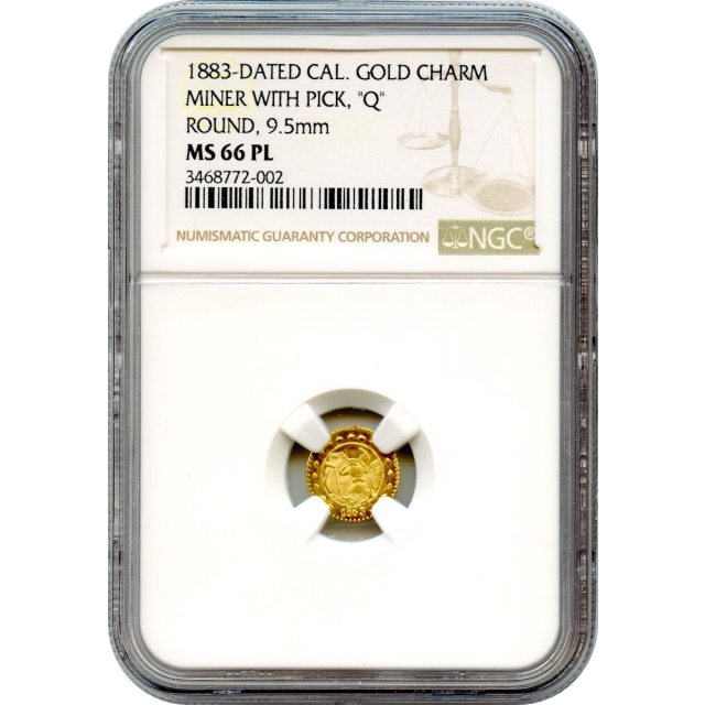 Token - 1883-Dated California Miner w/Pick "H" Round Gold Charm NGC MS66PL