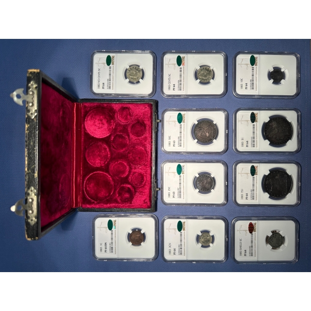 1883 U.S. Small Denomination Proof Set, 10pcs NGC PR64 avg (CAC) w/ Mint Box