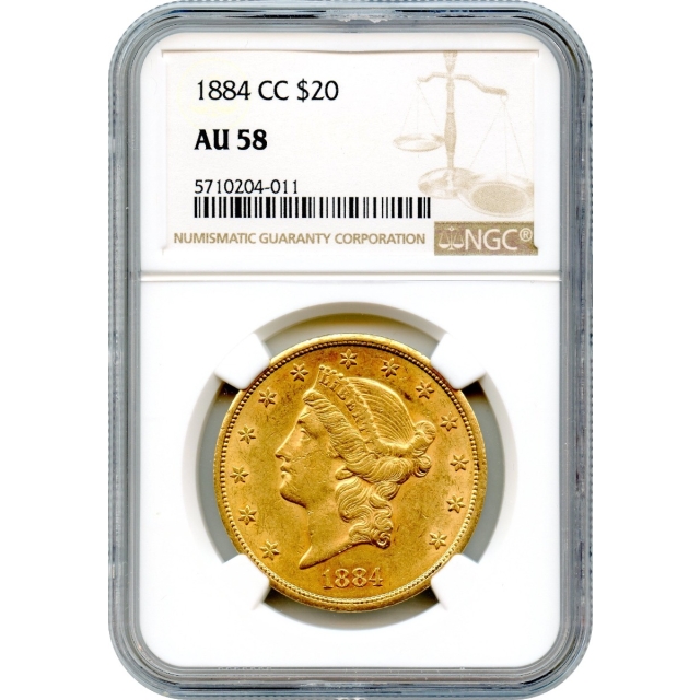 1884-CC $20 Liberty Head Double Eagle NGC AU58