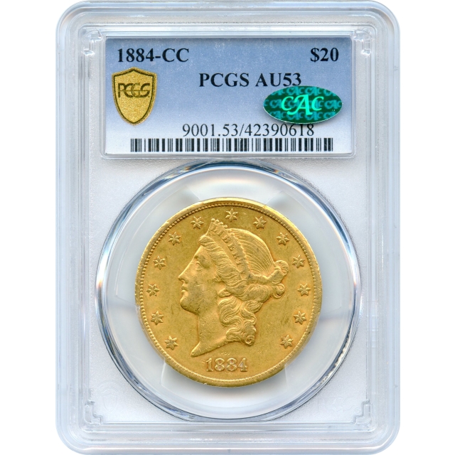 1884-CC $20 Liberty Head Double Eagle PCGS AU53 (CAC)