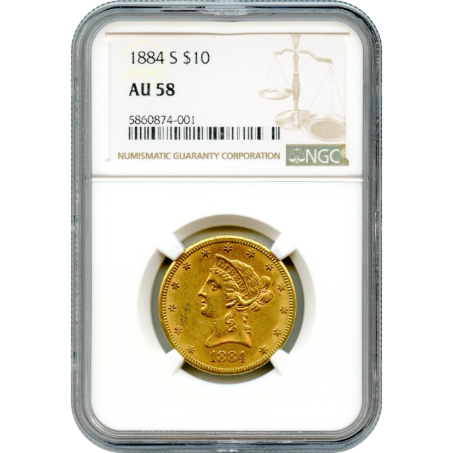 1884-S $10 Liberty Head Eagle NGC AU58
