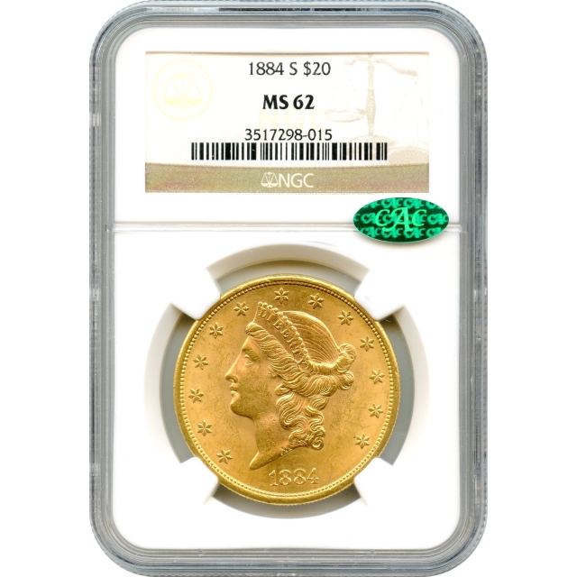 1884-S $20 Liberty Head Double Eagle NGC MS62 (CAC)