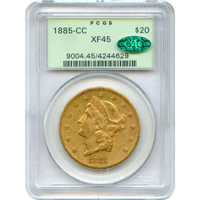 1885-CC $20 Liberty Head Double Eagle PCGS XF45 (CAC)