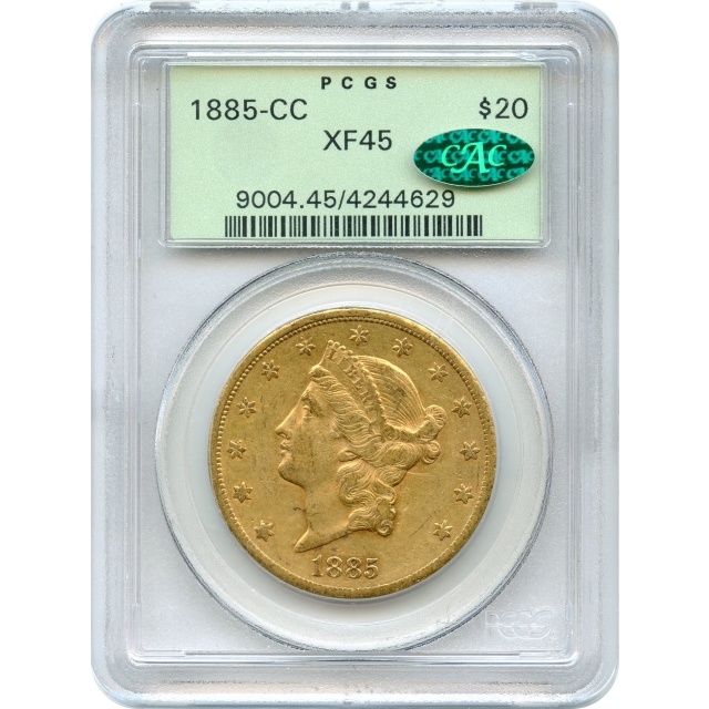 1885-CC $20 Liberty Head Double Eagle PCGS XF45 (CAC)
