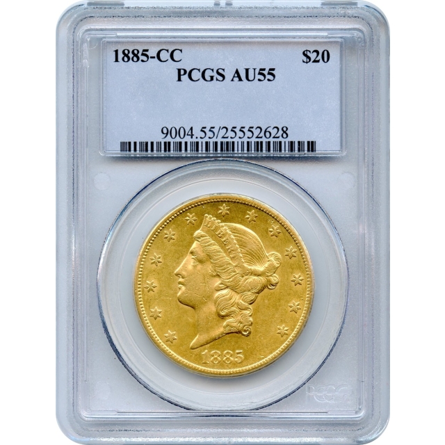 1885-CC $20 Liberty Head Double Eagle PCGS AU55
