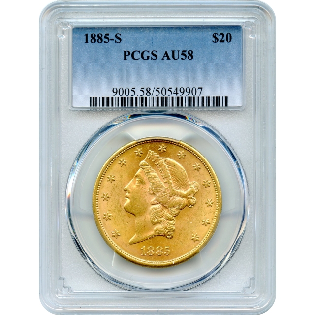 1885-S $20 Liberty Head Double Eagle PCGS AU58