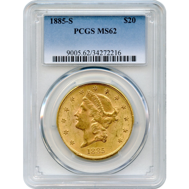 1885-S $20 Liberty Head Double Eagle PCGS MS62