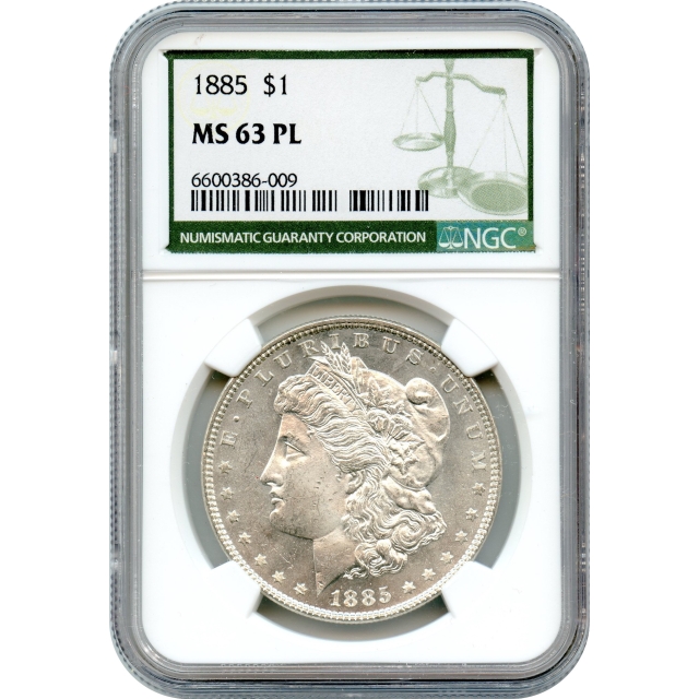 1885 $1 Morgan Silver Dollar NGC (Green Label) NGC MS63PL