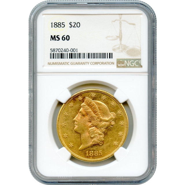 1885 $20 Liberty Head Double Eagle, NGC MS60 - Only 751 Minted!