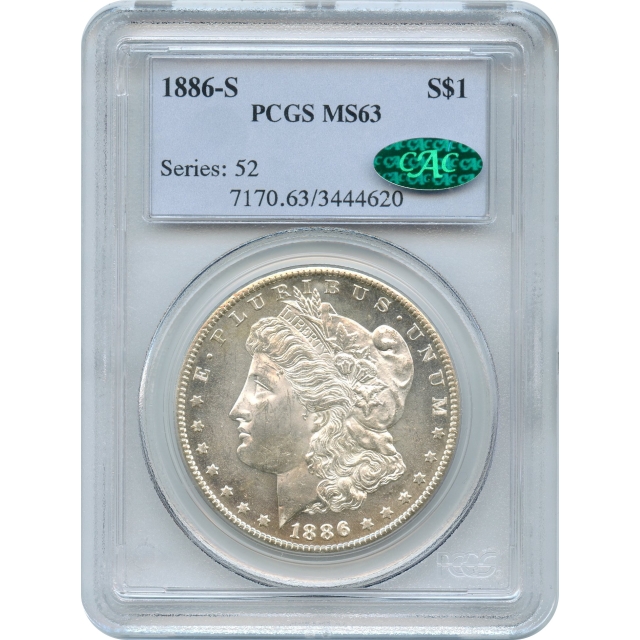1886-S $1 Morgan Silver Dollar PCGS MS63 (CAC)