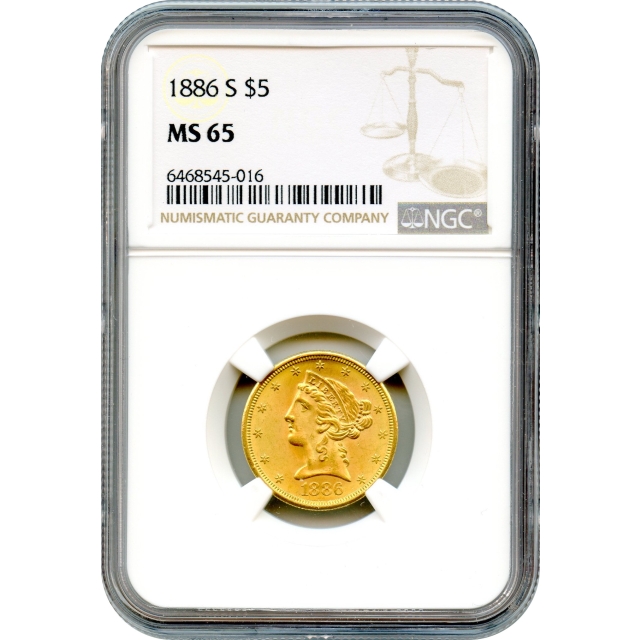 1886-S $5 Liberty Head Half Eagle NGC MS65