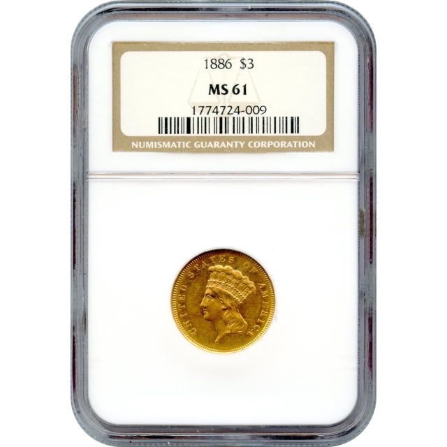 1886 $3 Indian Princess Three Dollar NGC MS61