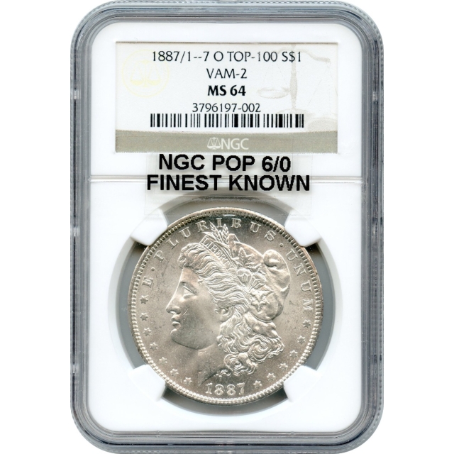 1887/1--7-O $1 Morgan Silver Dollar, VAM 2 NGC MS64