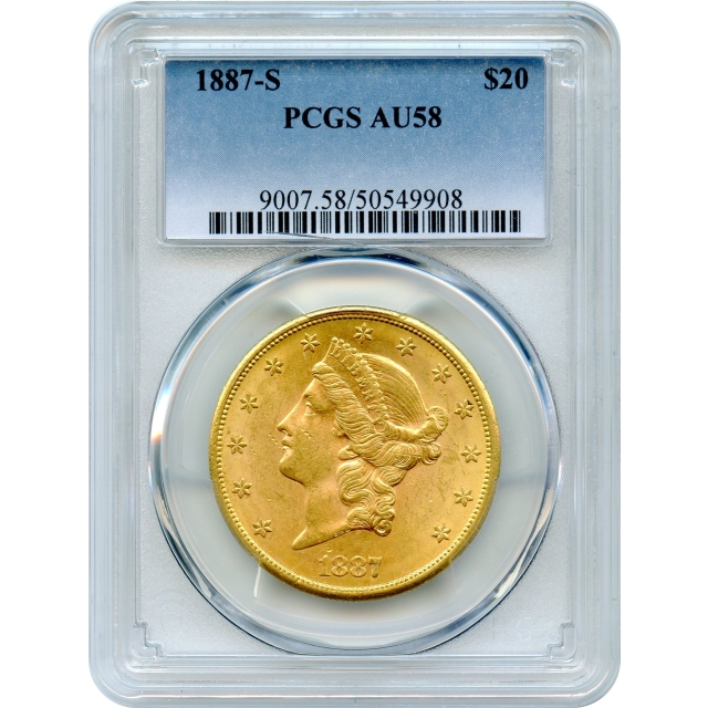1887-S $20 Liberty Head Double Eagle PCGS AU58