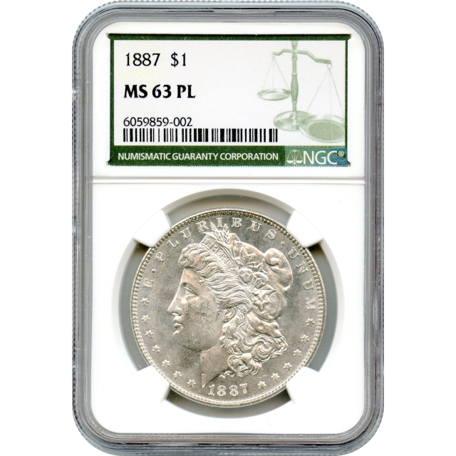 1887 $1 Morgan Silver Dollar NGC (Green Label) NGC MS63PL