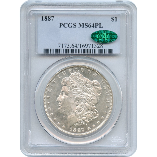 1887 $1 Morgan Silver Dollar PCGS MS64PL (CAC)