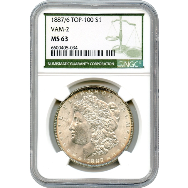 1887/6 $1 Morgan Silver Dollar NGC (Green Label) NGC MS63 - Vam-2, TOP-100