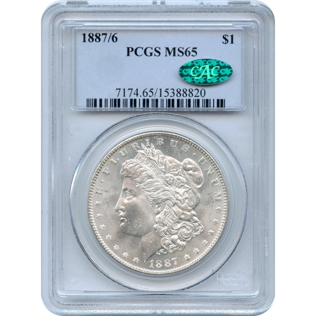 1887/6 $1 Morgan Silver Dollar Overdate PCGS MS65 (CAC)