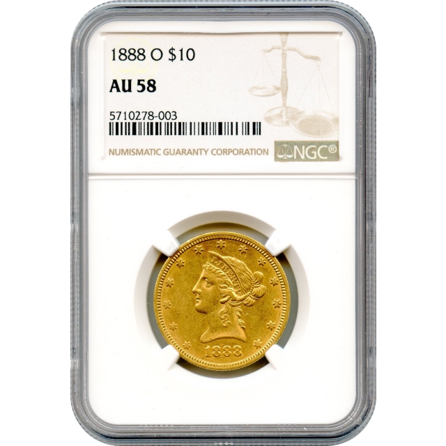 1888-O $10 Liberty Head Eagle, NGC AU58