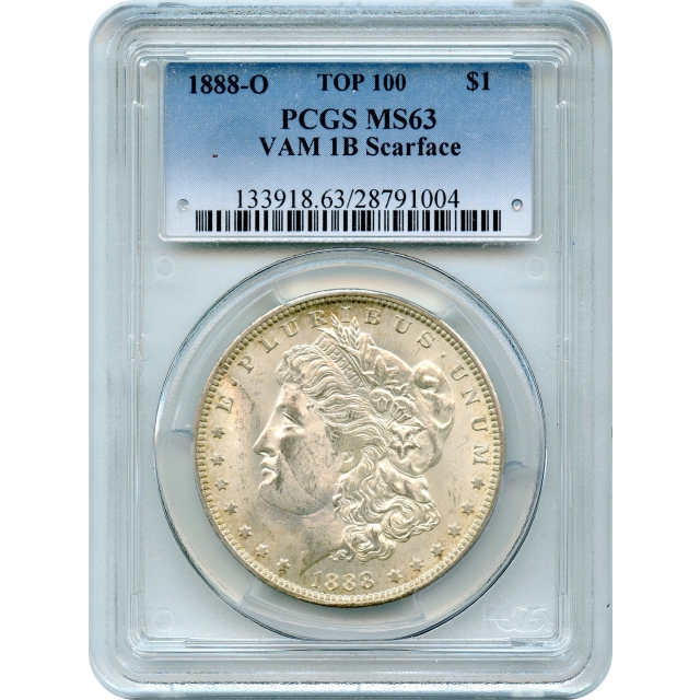 1888-O $1 Morgan Silver Dollar, Scarface VAM-1B PCGS MS63