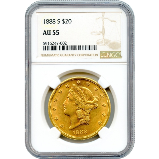 1888-S $20 Liberty Head Double Eagle NGC AU55