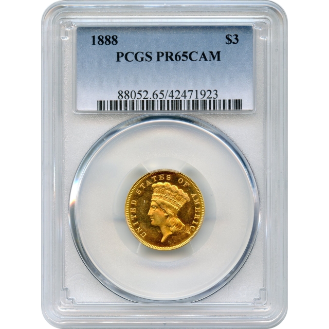 1888 $3 Indian Princess Three Dollar PCGS PR65CAM