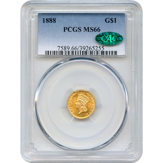 1888 G$1 Indian Princess Gold Dollar PCGS MS66 (CAC)