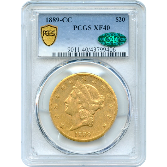1889-CC $20 Liberty Head Double Eagle PCGS XF40 (CAC)