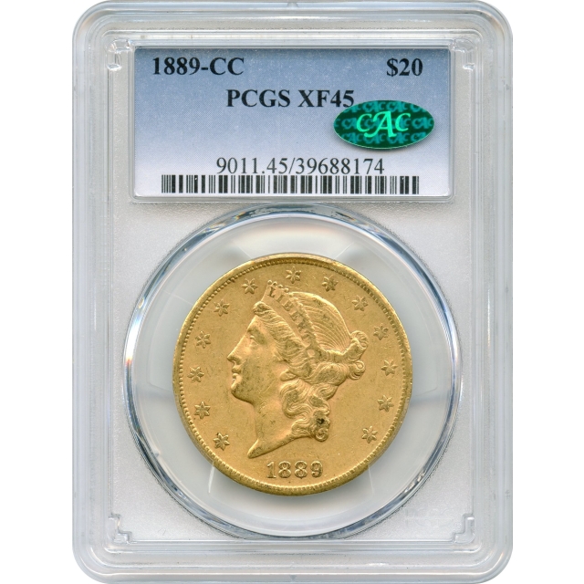 1889-CC $20 Liberty Head Double Eagle PCGS XF45 (CAC)