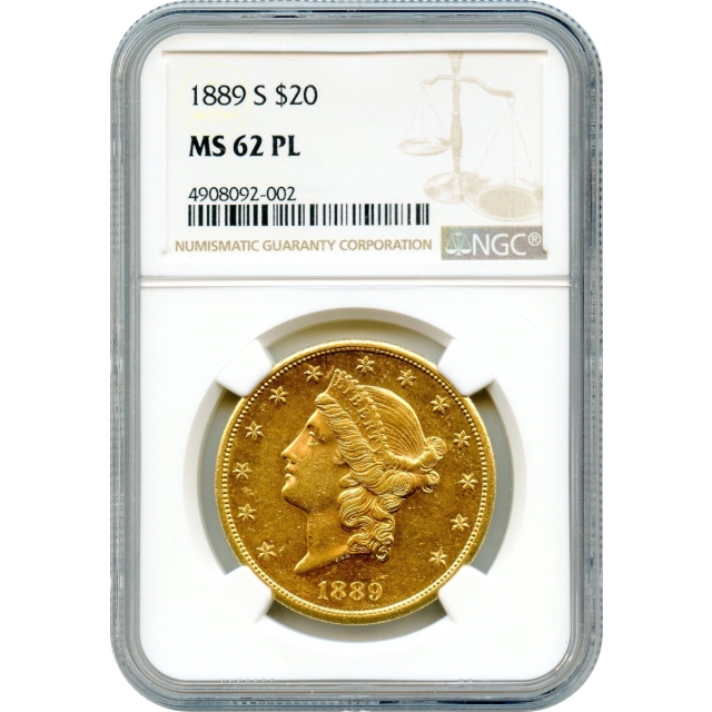 1889-S $20 Liberty Head Double Eagle NGC MS62 Prooflike