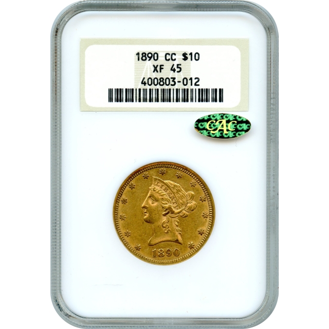 1890-CC $10 Liberty Head Eagle NGC XF45 (CAC Gold)