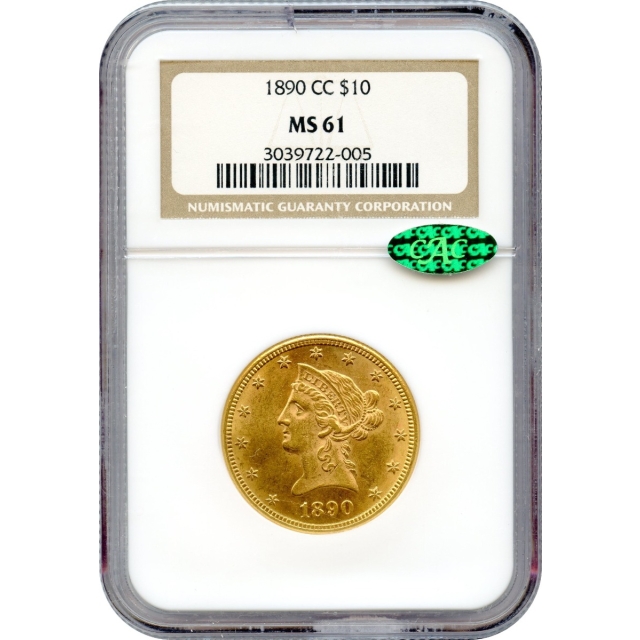 1890-CC $10 Liberty Head Eagle NGC MS61 (CAC)
