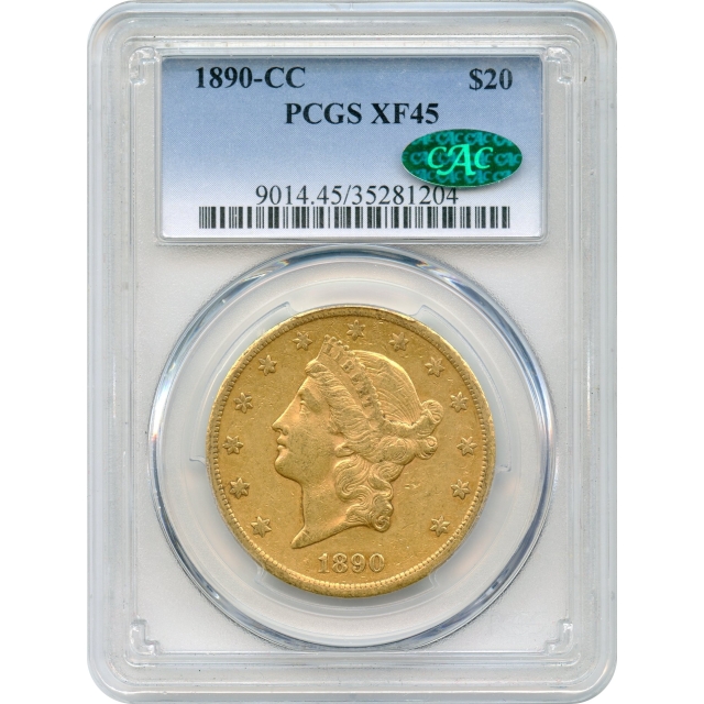 1890-CC $20 Liberty Head Double Eagle PCGS XF45 (CAC)