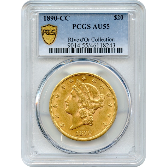 1890-CC $20 Liberty Head Double Eagle PCGS AU55 Ex. Rive d'Or Collection