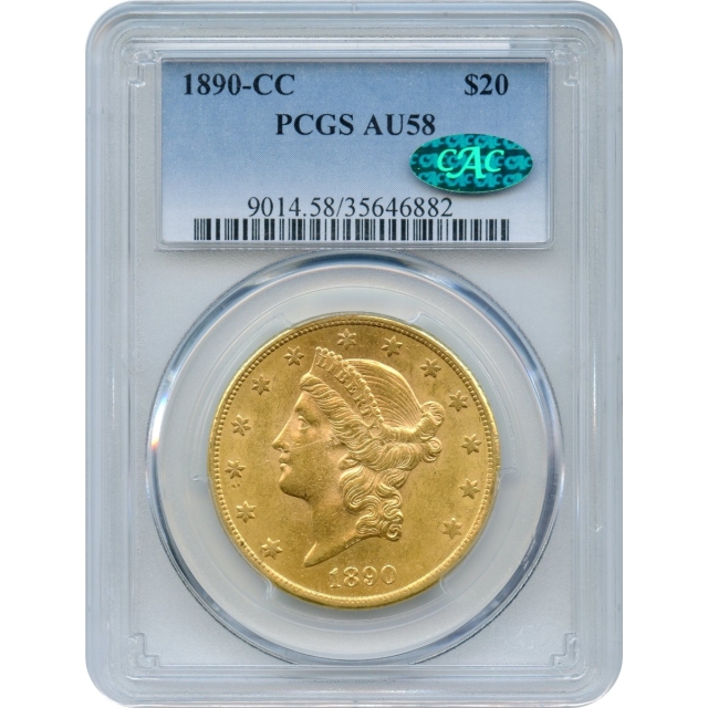 1890-CC $20 Liberty Head Double Eagle PCGS AU58 (CAC)