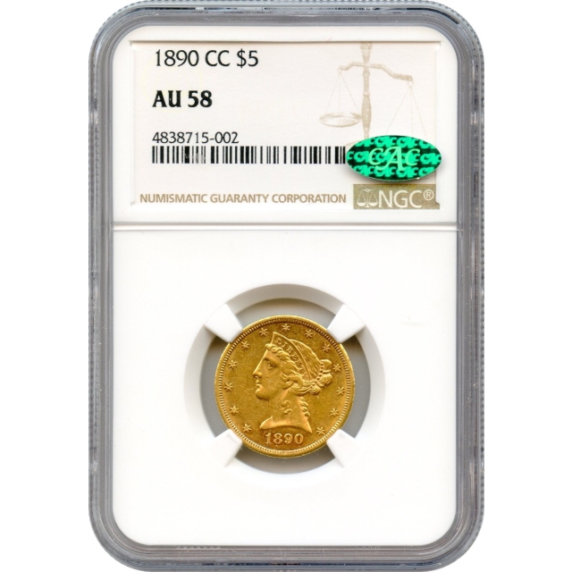 1890-CC $5 Liberty Head Half Eagle NGC AU58 (CAC)