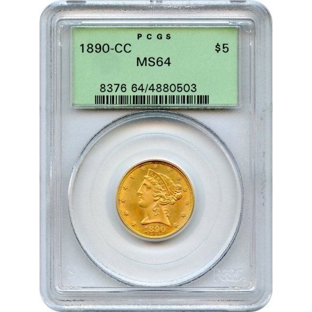 1890-CC $5 Liberty Head Half Eagle PCGS MS64