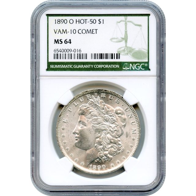 1890-O $1 Morgan Silver Dollar NGC (Green Label) NGC MS64 - Vam-10, Comet, HOT-50