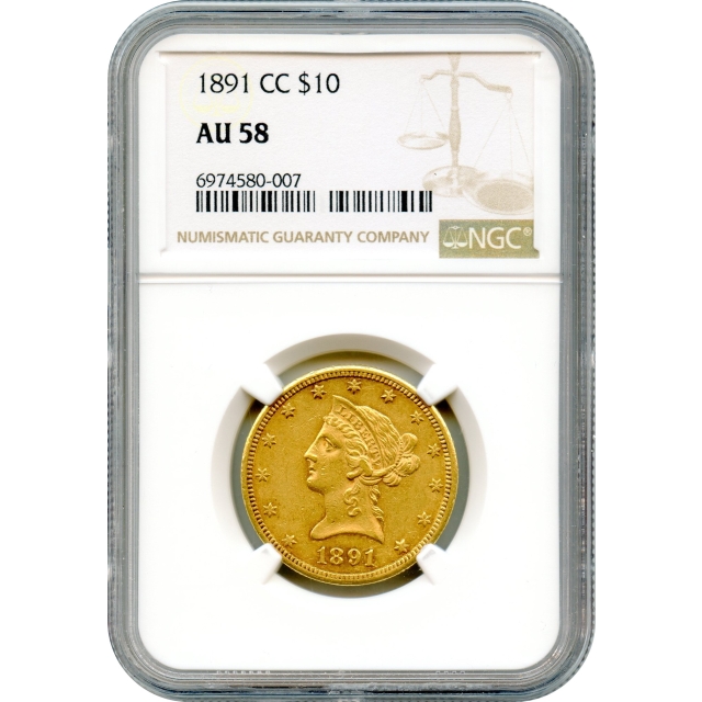 1891-CC $10 Liberty Head Eagle NGC AU58