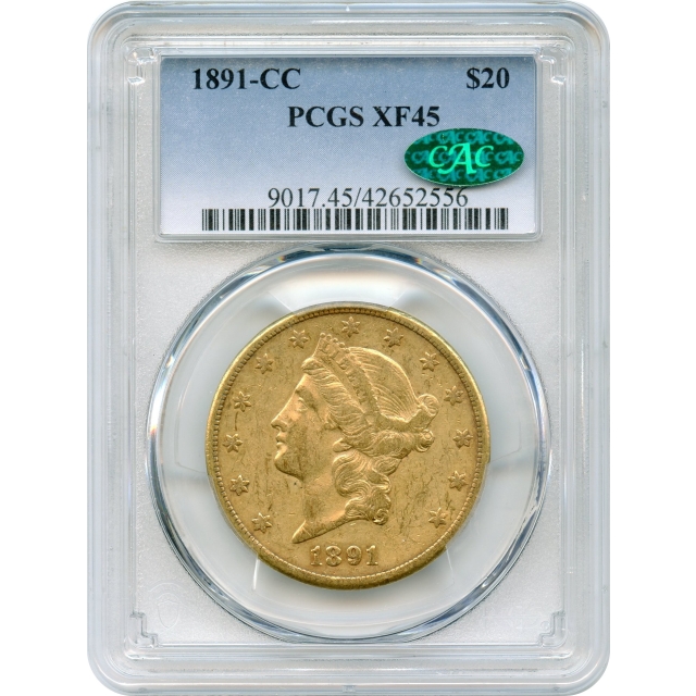 1891-CC $20 Liberty Head Double Eagle PCGS XF45 (CAC)