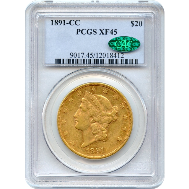 1891-CC $20 Liberty Head Double Eagle PCGS XF45 (CAC)