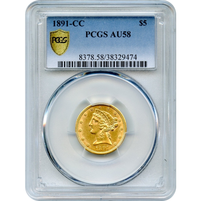 1891-CC $5 Liberty Head Half Eagle PCGS AU58