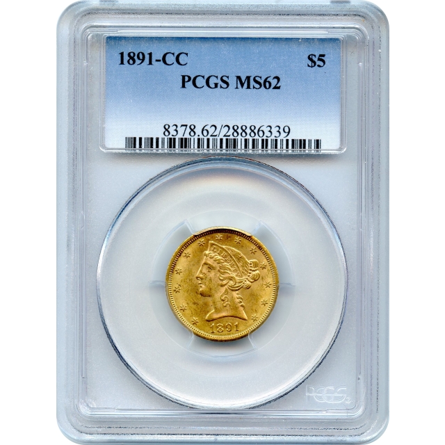 1891-CC $5 Liberty Head Half Eagle PCGS MS62